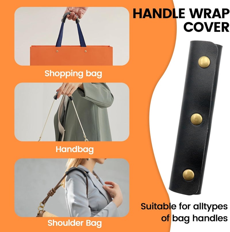 Mcredy Luggage Handle Wrap 4 Pcs Black Soft Handbag Handle Leather Wrap Cover with Metal Clasp for Purse Tote Bag Suitcase - Image 3